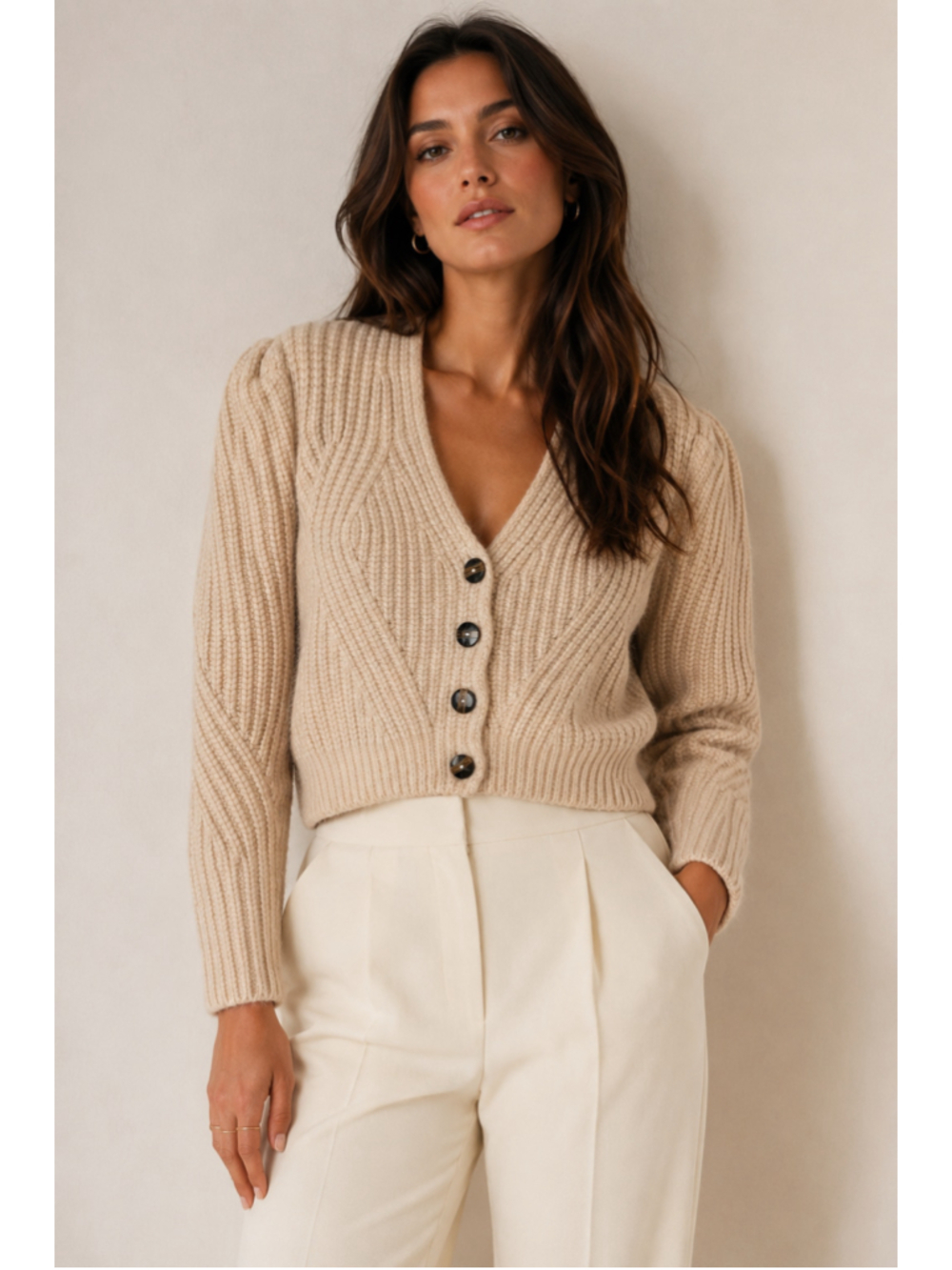 Ulla Johnson Alpaca Wool Blend Chunky Knit Cropped Cardigan Oatmeal Tan M